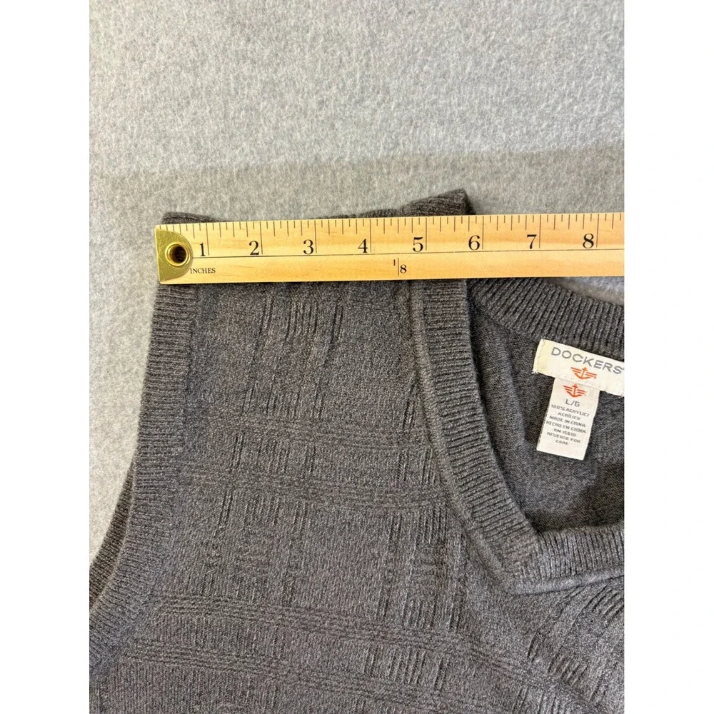 Dockers Mens V-Neck Sweater Vest Gray‎ Textured Knit Sleeveless Pullover Large